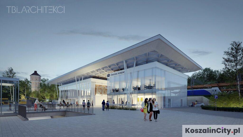 Nowy dworzec PKP w Koszalinie nocą