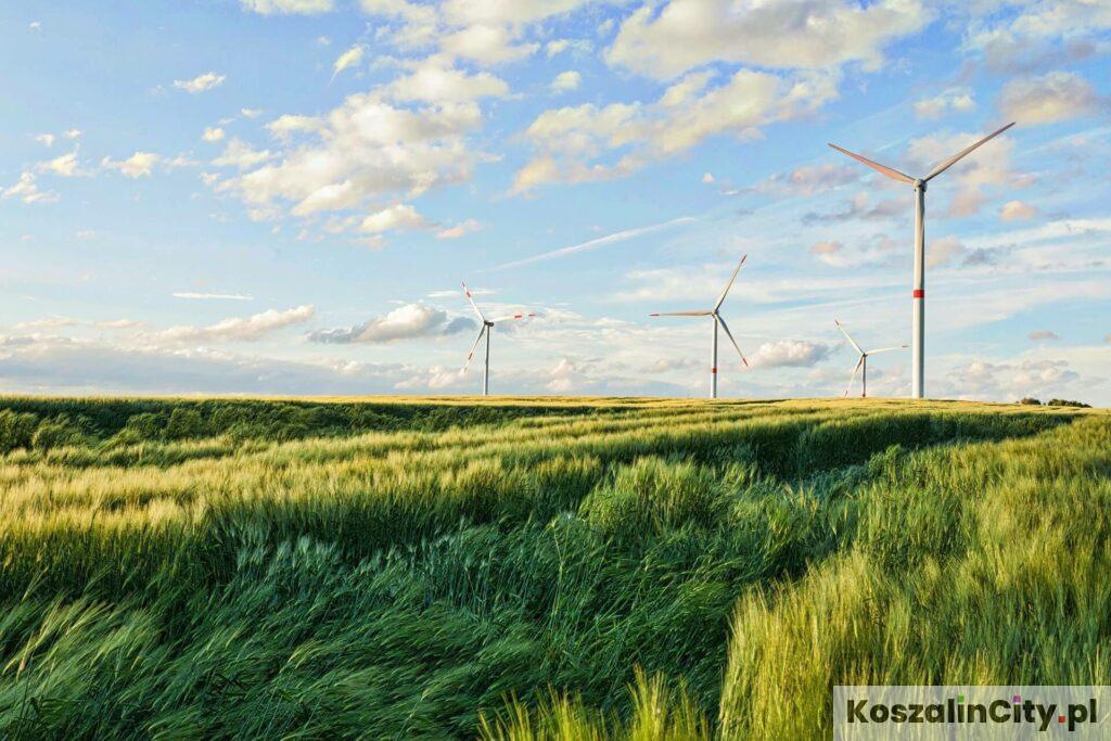 Turbiny wiatrowe nad morzem w okolicach Koszalina