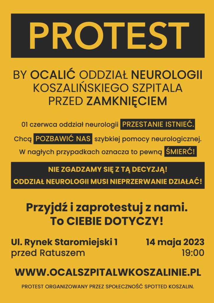 Protest w Koszalinie przeciwko zamknięciu oddziału neurologii w szpitalu