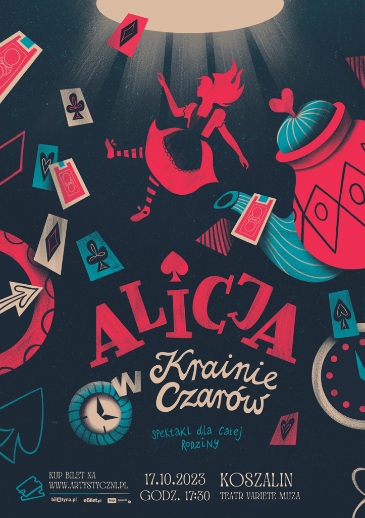 Alicja w Krainie Czarów w teatrze w Koszalinie - plakat