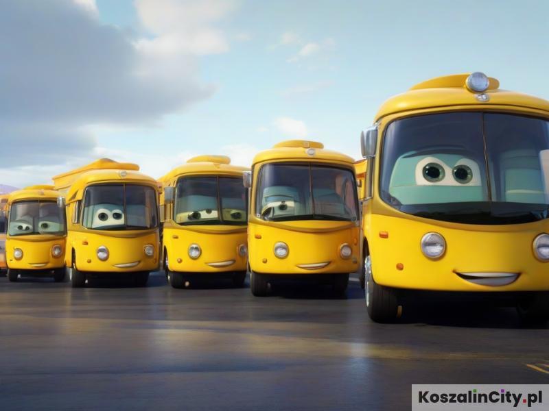 Żółte autobusy w stylu Disney Pixar Cars