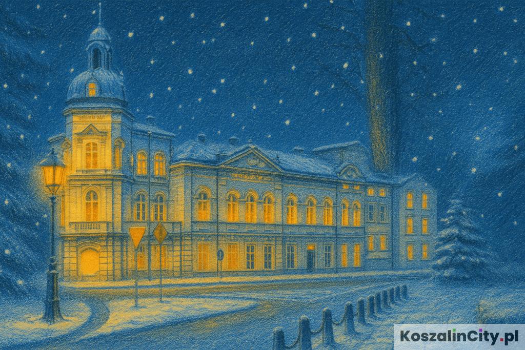 Muzeum w Koszalinie w zimowej scenerii