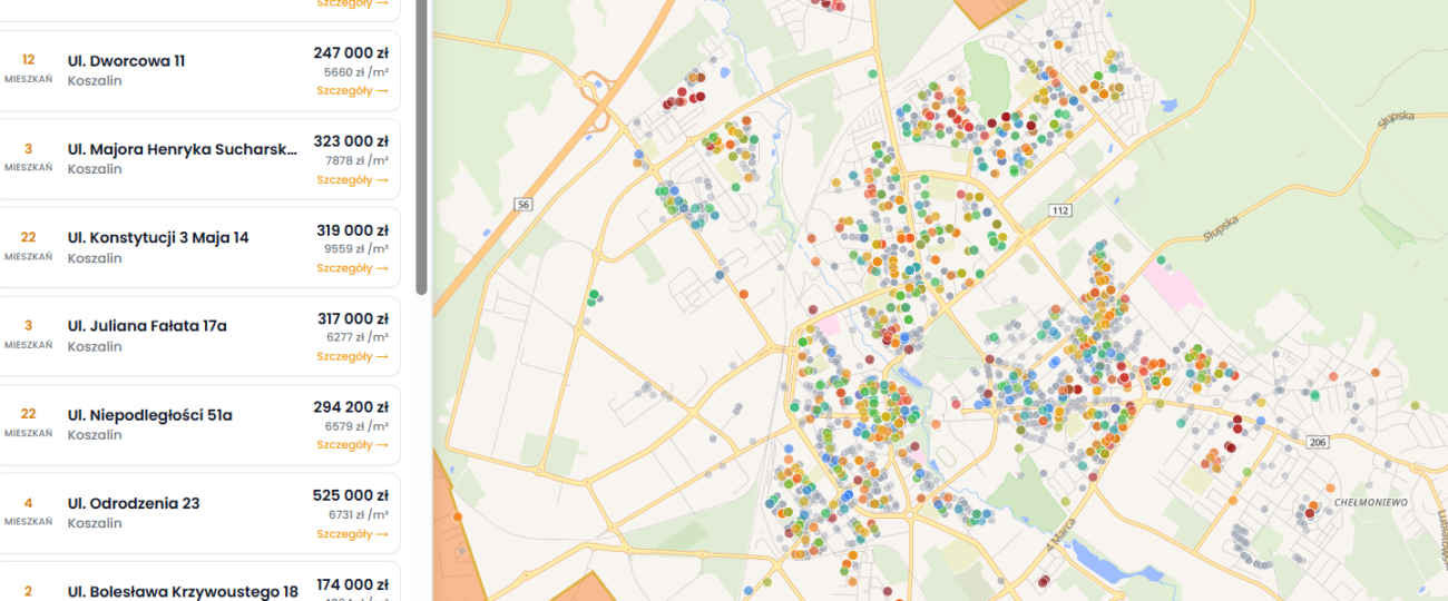 Ceny transakcyjne mieszkań w Koszalinie na mapie! Sprawdź, za ile realnie sprzedawane są mieszkania!