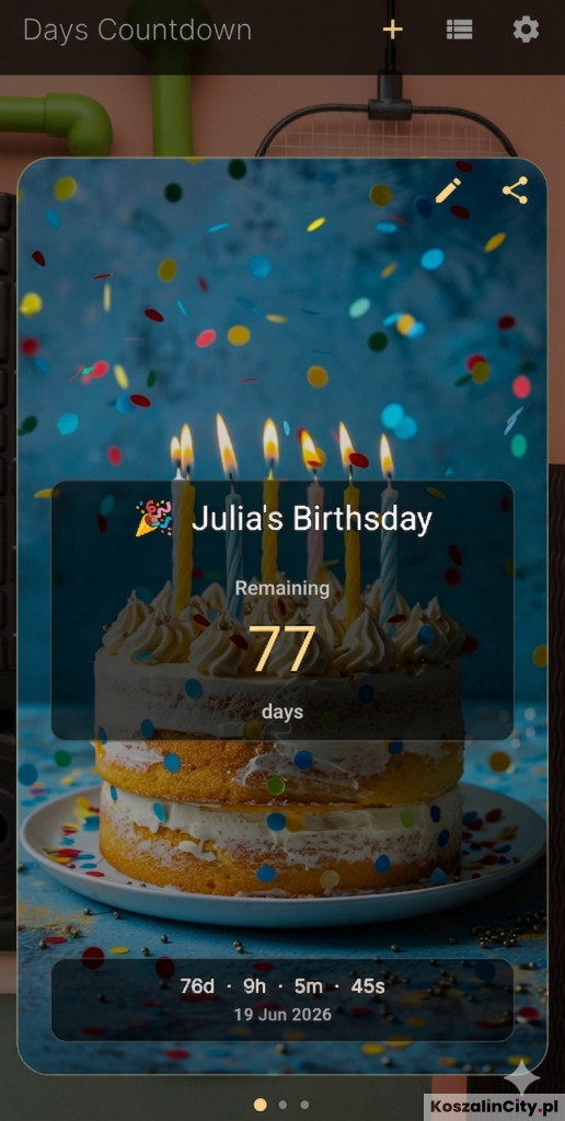 Aplikacja do odliczania dni do urodzin z powiadomieniami i widgetami na ekran główny