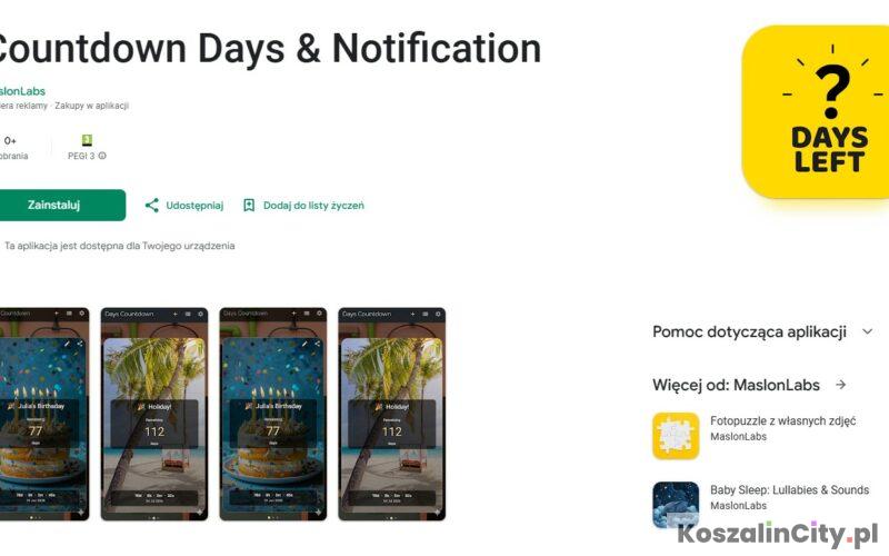 Aplikacja do odliczania dni do wydarzeń z powiadomieniami i widgetami