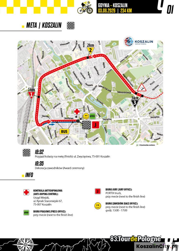 Mapa przejazdu tour że pologne przez Koszalin