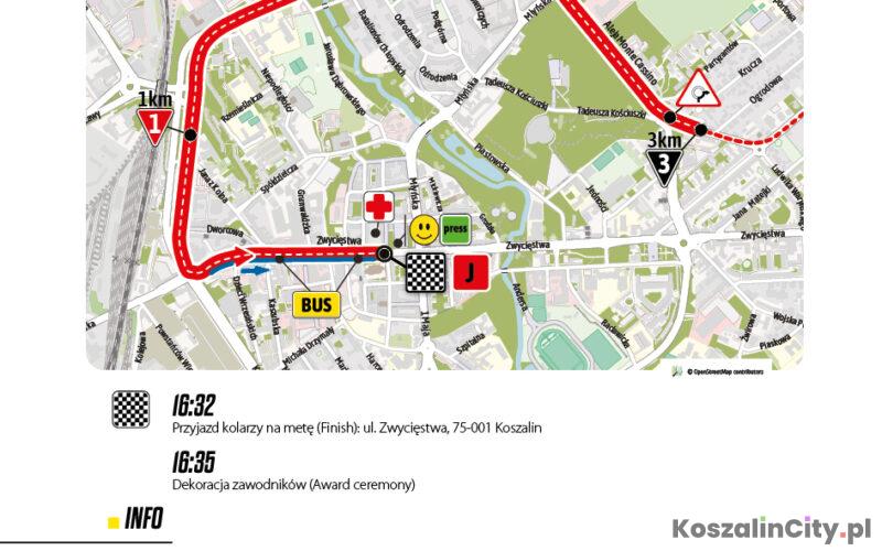 Mapa przejazdu tour że pologne przez Koszalin
